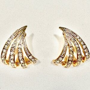 Jewelry, Vintage Kenneth Jay Lane (KJL) Fan-shaped Rhinestone Earrings